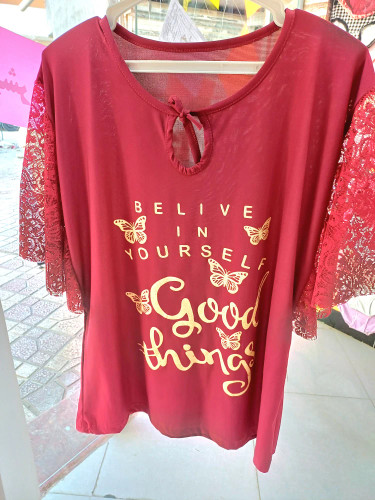 تیشرت زنانه آستن گیپور کیمونو ونیزیا رنگ زرشکی